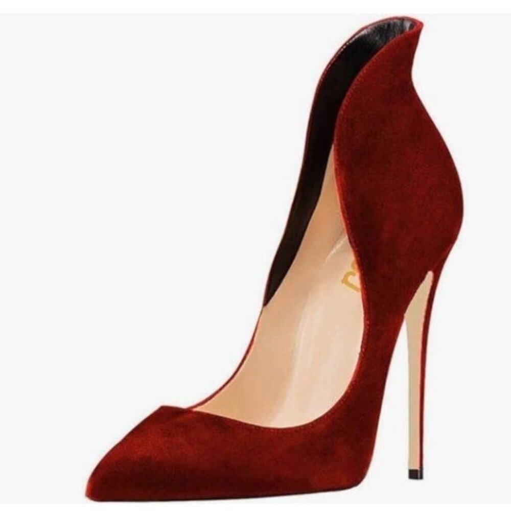 FSJ Dark Red Prom Pointy Toe High Heel Stiletto Pumps Closed Toe Party Shoes